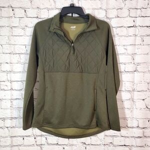 Avia Army Green Quilted Quarter Zip Pullover Athletic Top Size S
